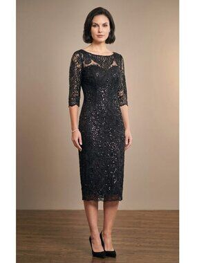 Tahari Arthur S. Levine Sequined Lace Cocktail Dress, Black, Womens Size 8